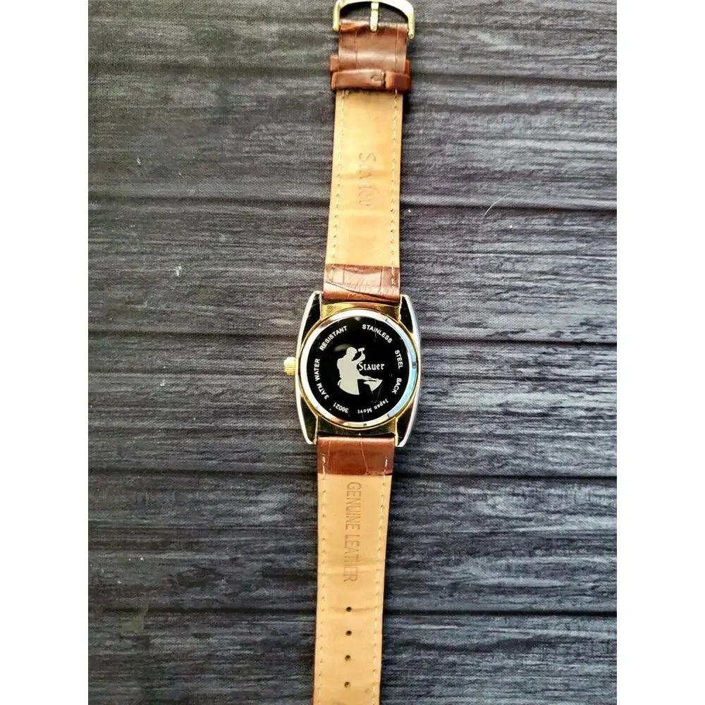 Rare Stauer Time Master Piezo Mens Watch Brown Leather Strap‎